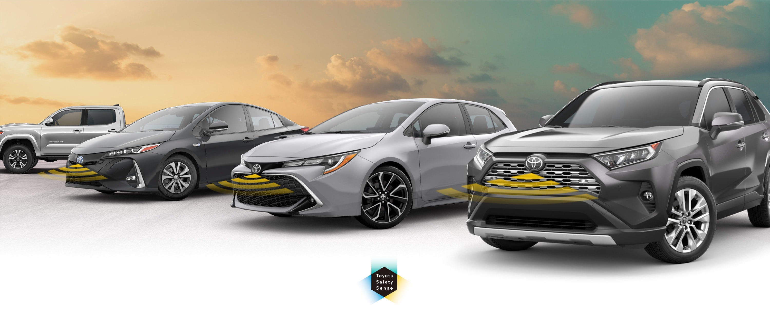 Toyota Safety Sense: Designed for Safety. Options shown on Toyota models including RAV4, Tacoma, and Camry, available now at Cherokee County Toyota in Canton GA.